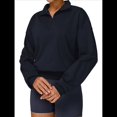 thumbnail image 3 of Sudadera con Media Cremallera para Mujer, para Otoño e Invierno, Informal, Holgada, Resistente Al Viento y Cálida. Azul Oscuro M, 3 of 8