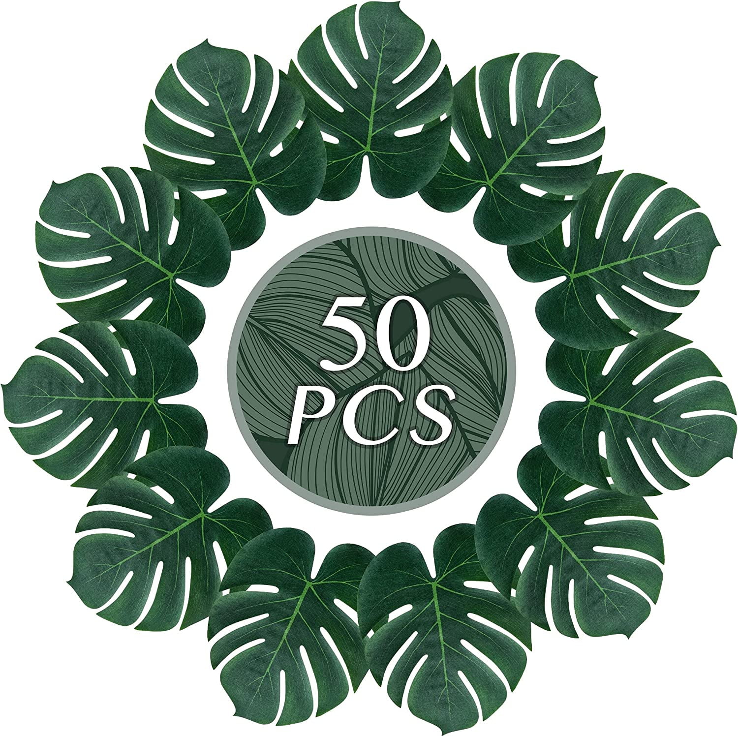 50PCS Large Artificial Palm Leaves,Tropical Monstera Fake Faux Green