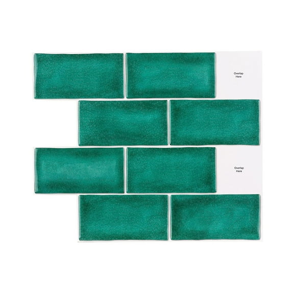 SHAR Self-adhesive Tile Wallpaper Green 30 x 25 cm Mosaic Style Wall Sticker Waterproof Decorative Film for Bathroom and Kitchen Wall Tiles