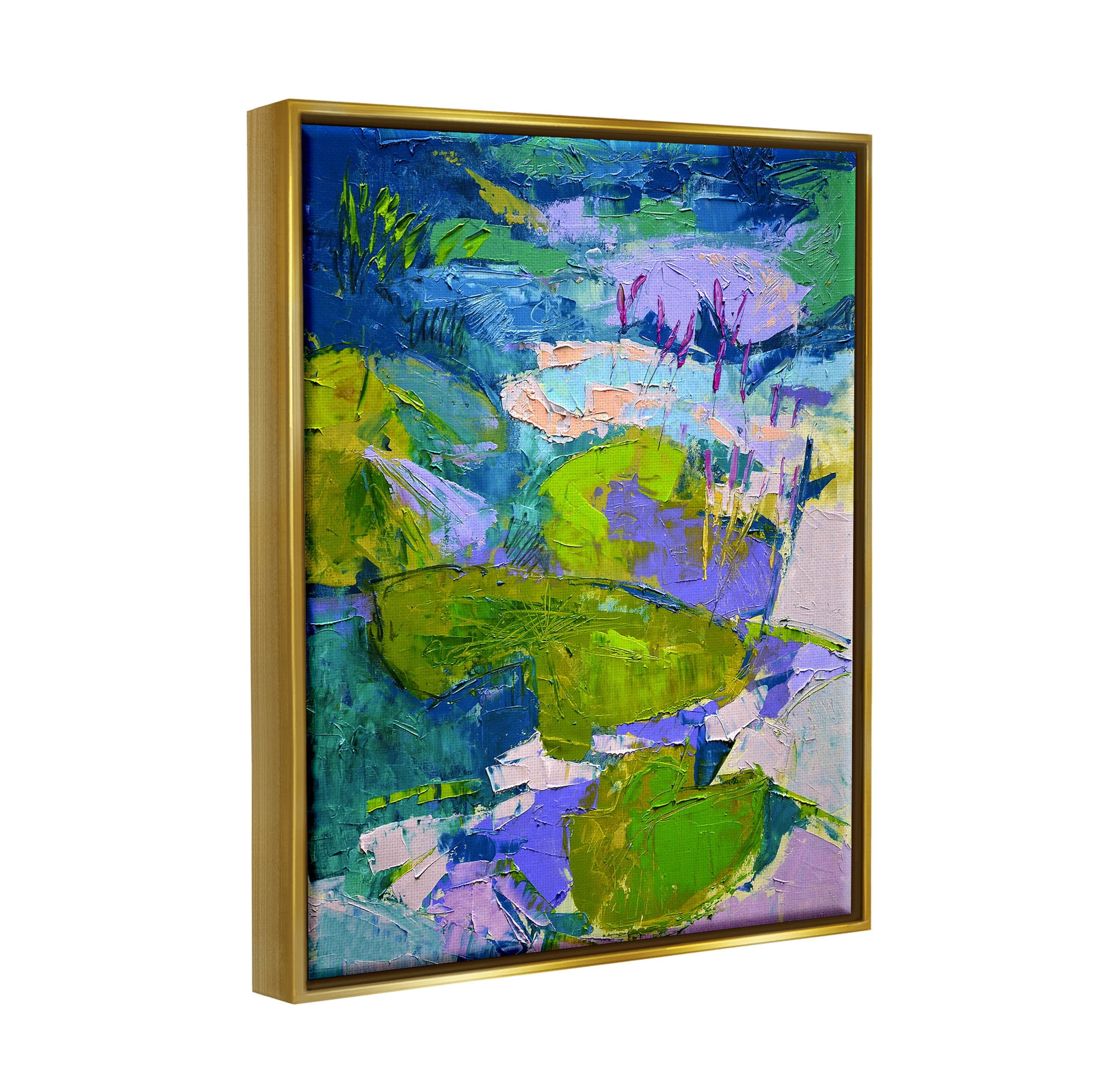 Stupell Industries Vivid Pond Lily Lotus Flowers Floating Painting Metallic Gold Floating Framed Canvas Print Wall Art, Design by Dorothy Fagan