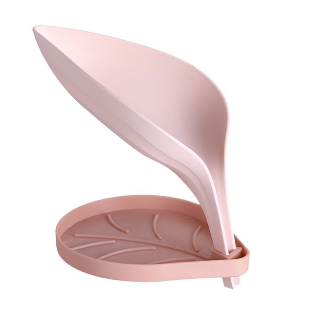 ziyahi Portable Soap Rack Leaf Shape Soap Cleaning Sponge Holder Drain Box Soap Drying Stand Rack with Suction Cups Soap Storage Box pink 1Set
