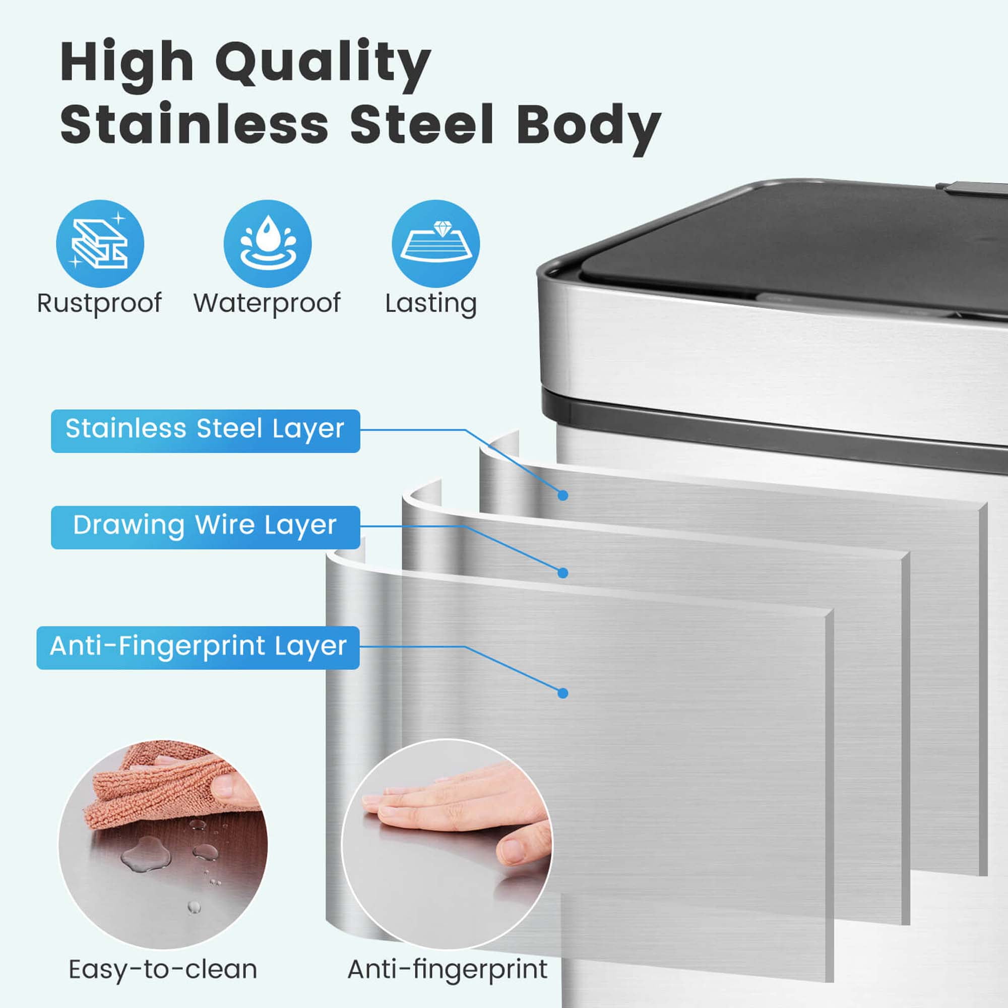 Costway 19 Gal Kitchen Trash Can with Soft Closing Lid & Stay-open Design Inner Buckets Silver