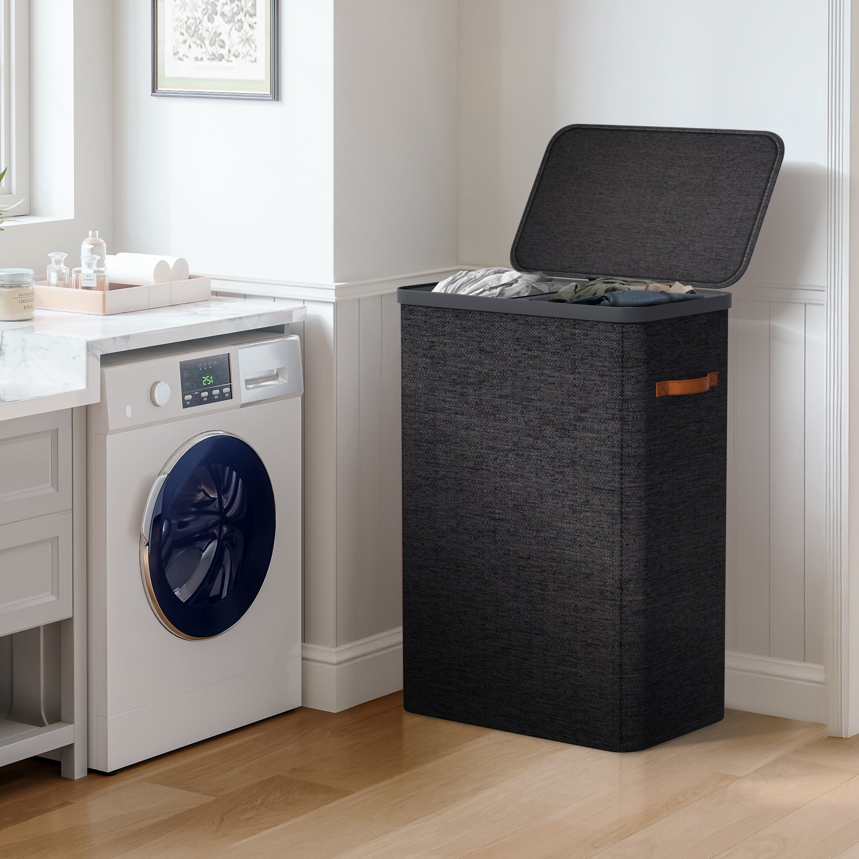 Sorbus Collapsible Fabric Laundry Hamper with Removable Bag, 2 Compartment, Black