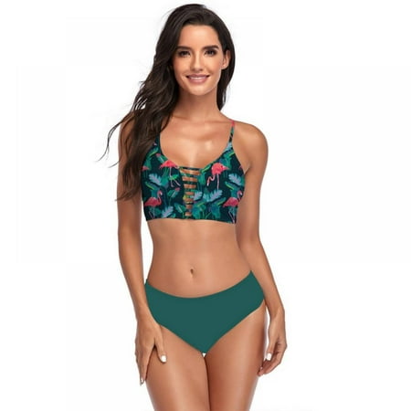 

Wuffmeow Women s Multicolor Printed Bikini With Lace Up Sexy Polyester Quick Drying Swimsuit