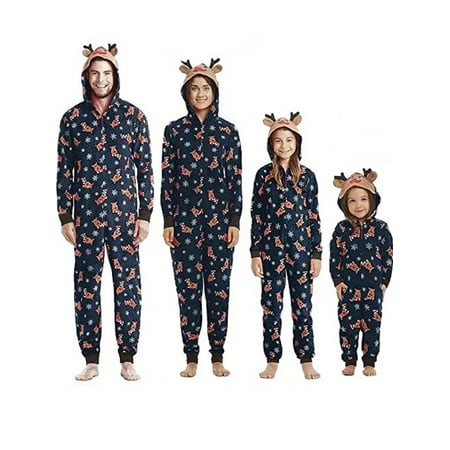 

JYYYBF Christmas Family Matching Hoodie Romper Pajamas Reindeer Long Sleeve One Piece Jumpsuit Zipper Pjs for Adult Kids Baby Dark Blue Dad S