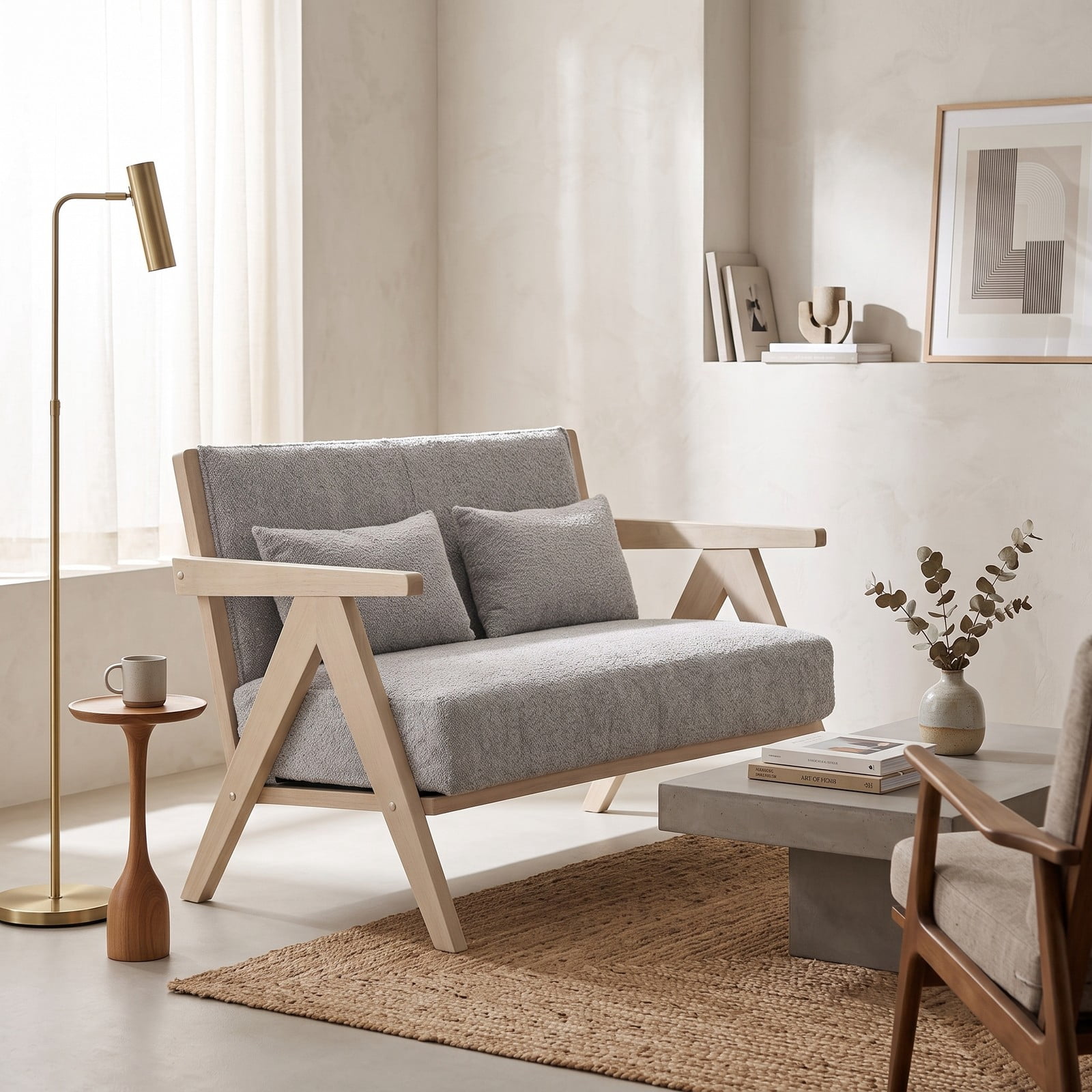 Furnibear Loveseat Sofa for Small Spaces, Modern 2-Seater Upholstered Chenille Couch with 2 Throw Pillows, Rubber Wood Frame, Pocket Spring Padded Seat for, Gray