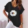 thumbnail image 2 of Atogsazn Fashion T-Shirts for Women Sunflower Print V-Neck Cotton and Linen Casual Short Sleeved Shirt Dressy Blouse for Women Black XL on Clearance, 2 of 7