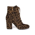 thumbnail image 3 of BLISSFUL STEP Women's Ankle Boots Faux Suede Chunky Heel Lace-Up Zip Booties Leopard 9, 3 of 8