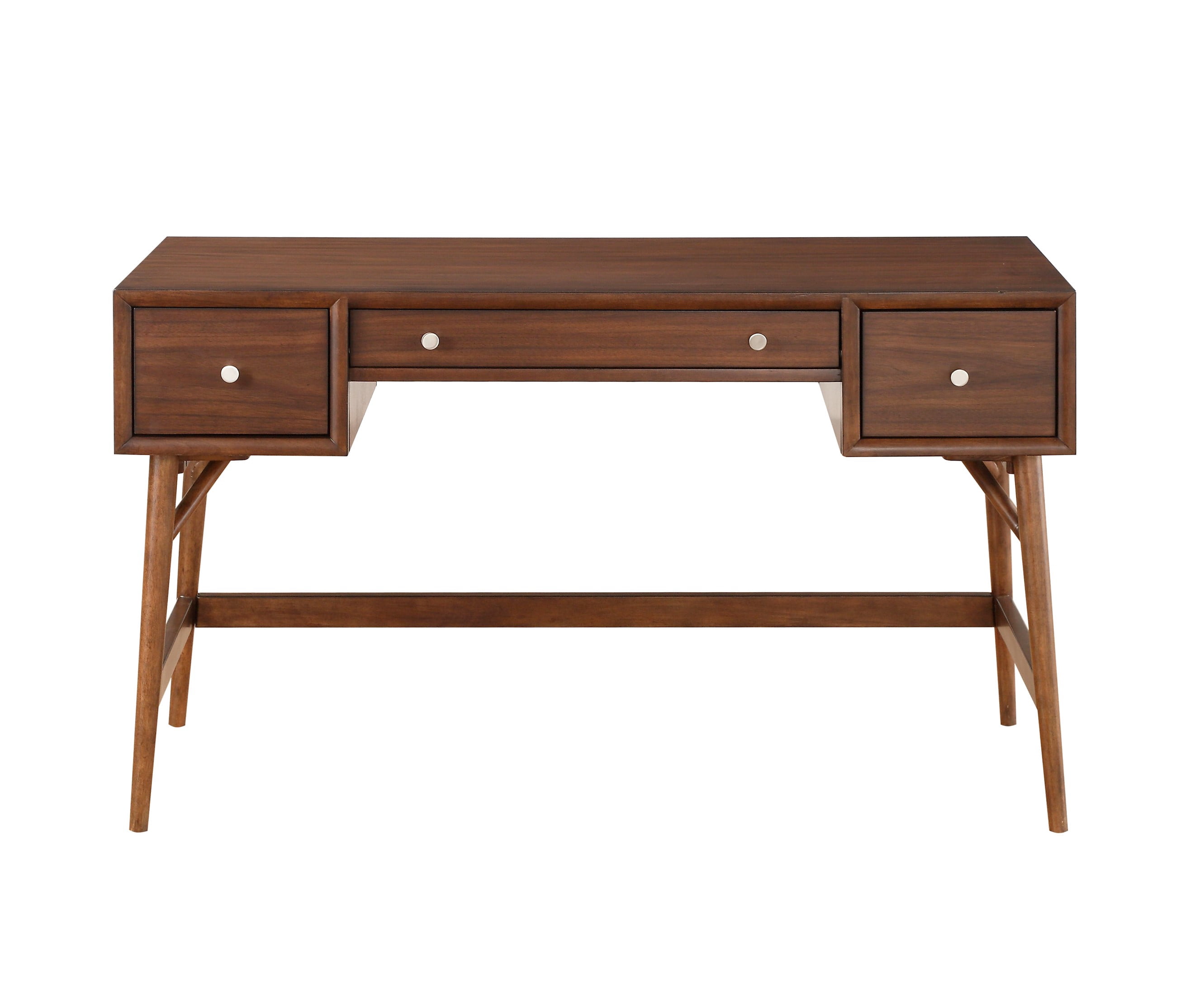 Writing Desk Storage Drawers Nickel Knob Hardware Walnut Veneer Wood Furniture