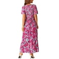thumbnail image 3 of INSPIRE CHIC Women's Summer Casual V Neck Floral Flutter Short Sleeves Smocked Flowy with Pockets Maxi Dresses L Hot Pink, 3 of 5