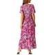 thumbnail image 3 of Vestido Maxi de Mujer Inspire Chic con Escote en V, Mangas de Volante, Capa de Volantes, Casual, Largo, Rosa Fucsia, Talla S, 3 of 5