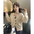 thumbnail image 4 of Mujer otoño moda amor botones Color sólido cuello redondo manga larga prendas de punto ropa de mujer coreano Casual tejido cárdigan abrigo, 4 of 5