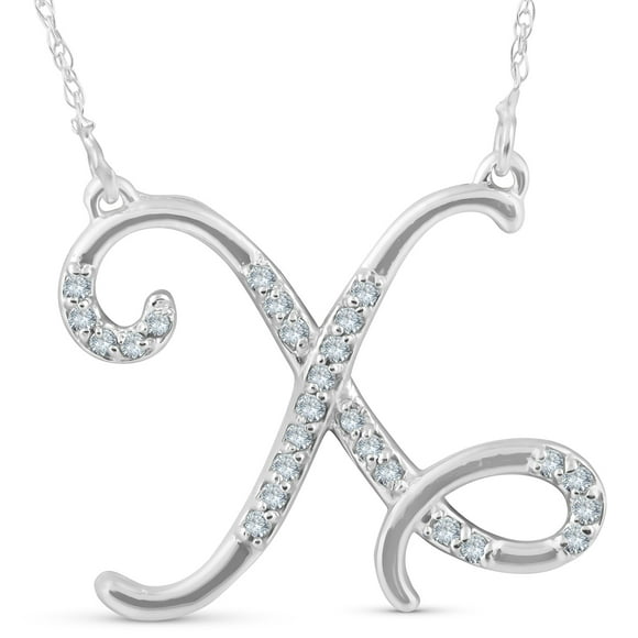 Collier Pendentif Initial "X" 18 Pouces Or Blanc 14K