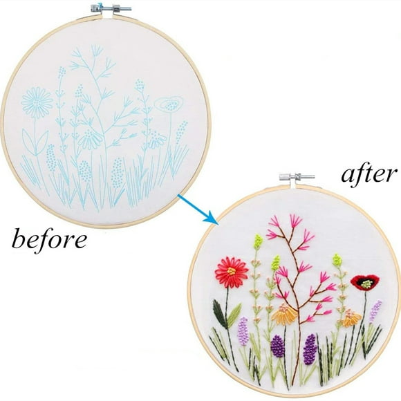 Non Finished Stamped Embroidery Kit for Starter 11.8"x11.8" DIY Needlework Embroidery Kit with Threads Color:Flowers
