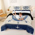thumbnail image 3 of spefrowx Vintage Wooden Nautical Compass Full Size Comforter Sets for Kids, Navy Rope Anchor Bedding Comforter Set, Black Reversible, 3-Piece, 1 Comforter and 2 Pillowcases, 3 of 6