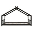 thumbnail image 6 of Harper & Bright Designs Twin Size Floor House Bed, Wood Montessori House Bed Frame with Fence, Playhouse Tent Bed with Roof, Espresso, 6 of 8
