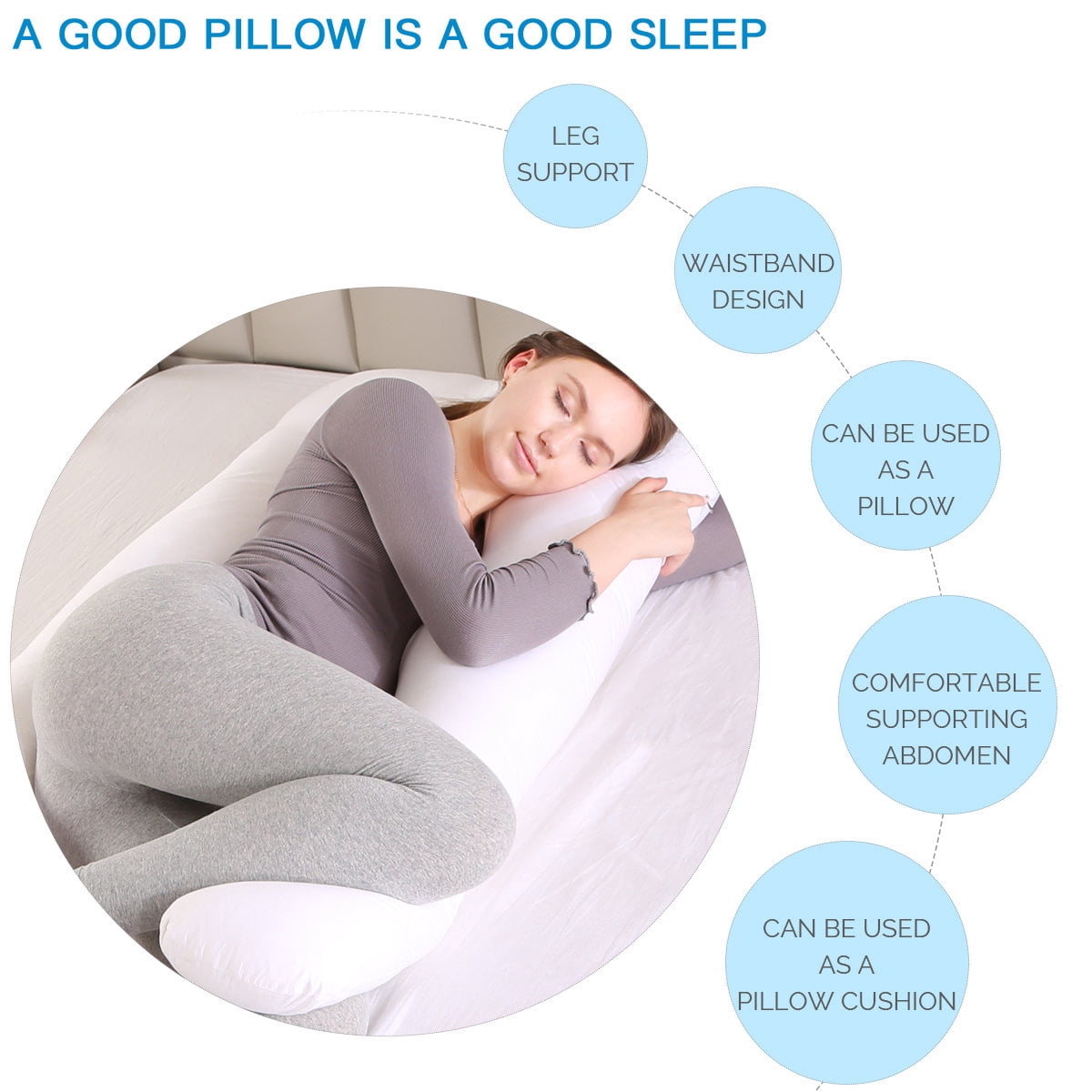 Topchances Pregnancy Pillow Maternity Belly Contoured Body with Cotton Cover White