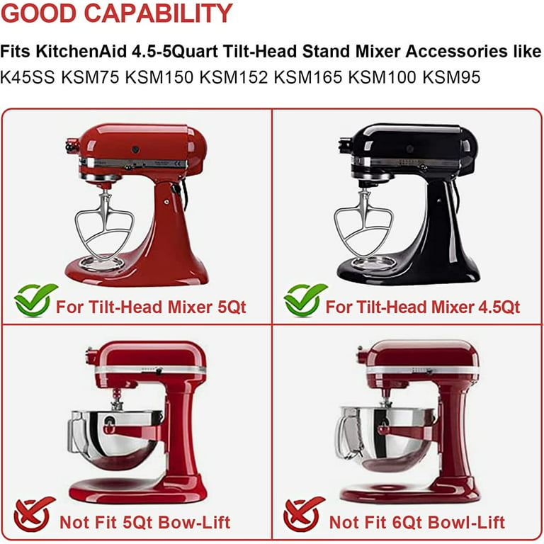 Flat Beater Replacement for KitchenAid 5 Qt - 6 Qt Bowl-Lift Stand Mixers,  Polished Stainless Steel Paddle Accessory Stand Mixer Attachments for