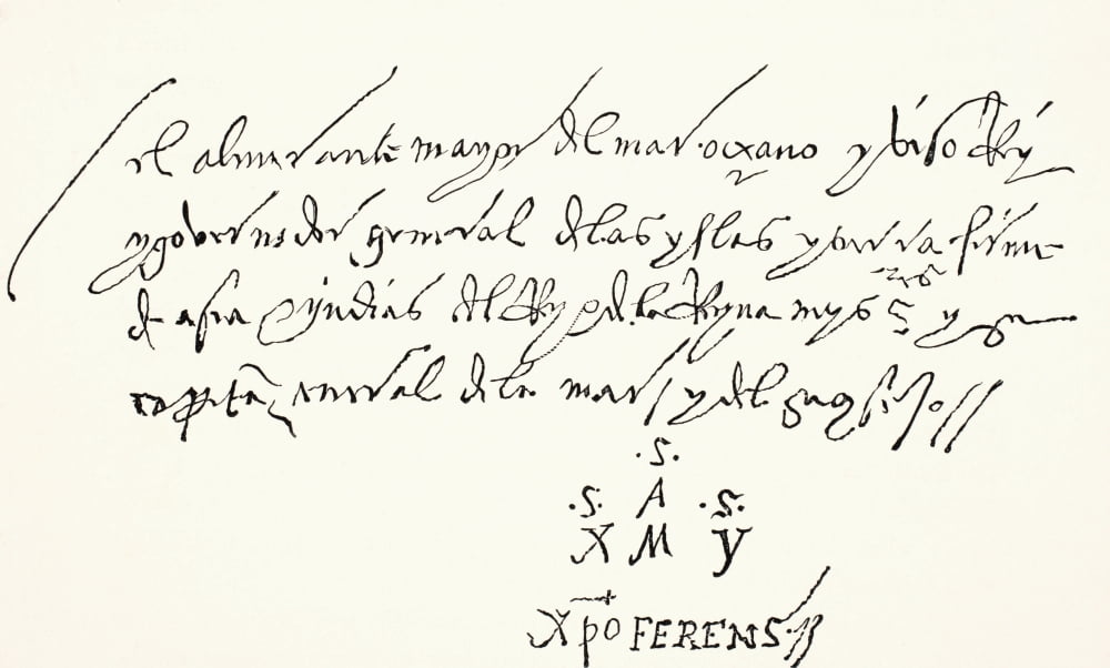 Signature At Foot Of An Autographed Letter Of Christopher Columbus Addressed From Seville To The Noble Lords Of The Office Of St George And Dated A Dos Dias De Abril 1502 From Science And Literature I