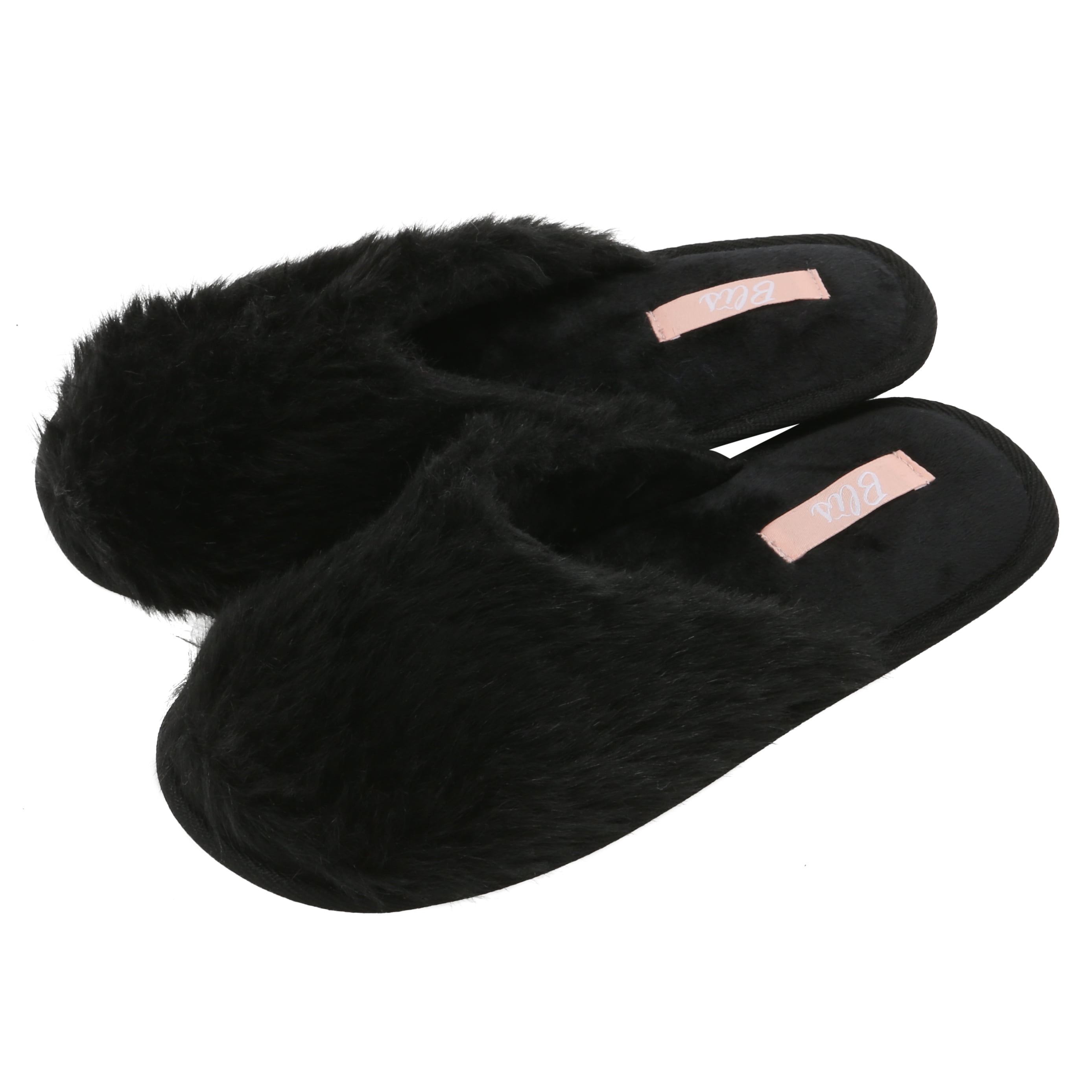 Blis Blis Womens Furry Knit House And Bedroom Slippers Soft And Cozy Slip Ons Black M 