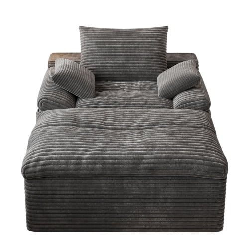 Leumius Oversized Chaise Lounge Chair Indoor,Corduroy Upholstered Sofa Bed with Deep Seat,Cozy Lounge Chair Sleeper Sofa for Living Room,Bedroom,No Assembly Required,Dark Gray