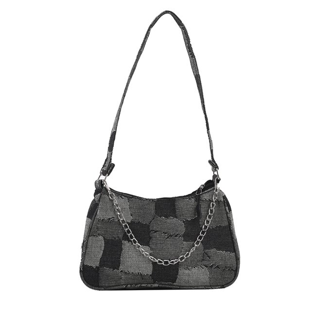 Retro Mujer Denim Hit Color Hombro Axila Bolso Cadena Bolsos (Negro) Tmvgtek Oficina Multiescena Multifunción
