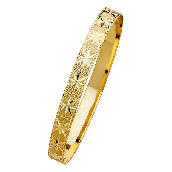 14k Yellow Gold 8mm Diamond-cut Starburst Bangle Bracelet - 7" or 8"