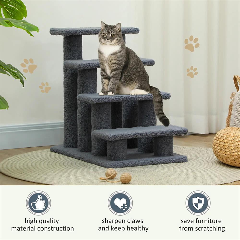 Topcobe 25" 4-Step Multi-Level Carpeted Cat Scratching Post Pet Stairs, Indoor Pet Steps & Furniture - Gray