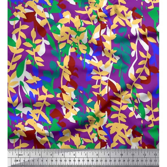 Soimoi Cotton Poplin Fabric Leaves Artistic Print Fabric by The Yard 56 Inch Wide
