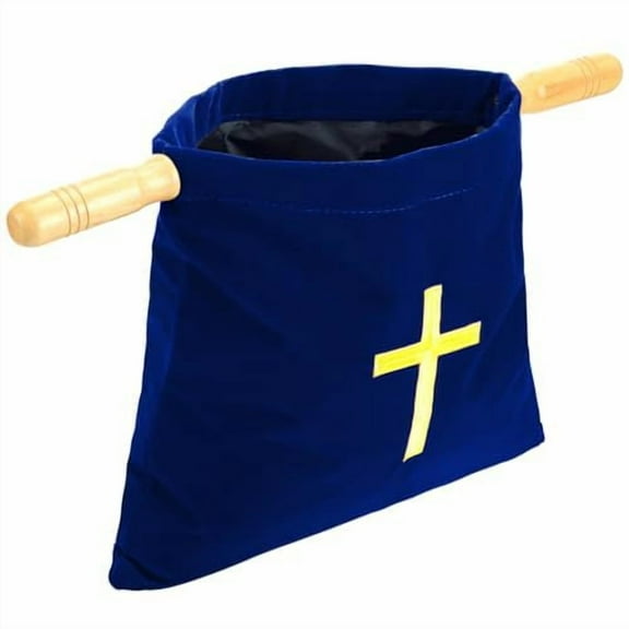 WEUVEB Blue Church Offering Bag Wooden Fabric 1Set Designed For Ceremonies