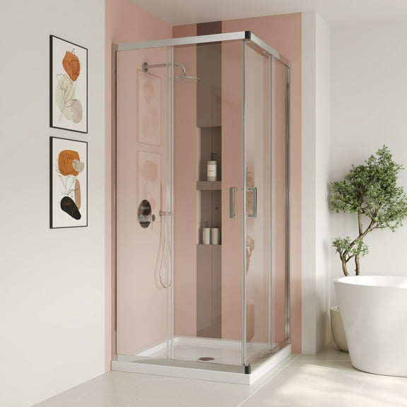 36 in. W x 72 in. H Square Sliding Framed Corner Shower Enclosure in Chrome with 5/16 in. (8 mm) Glass