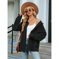 thumbnail image 3 of Womens Cable Knit Light-Weight Shacket Button Down Shirts Long Sleeve Casual Oversized Blouses Tops Black S, 3 of 8