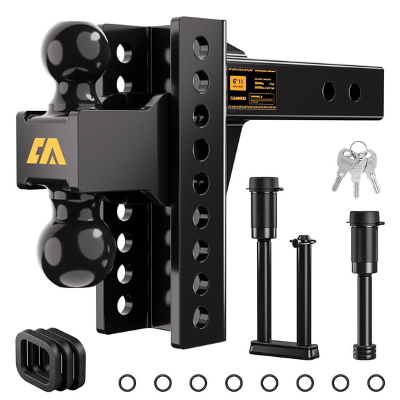 CAMMOO Adjustable Trailer Hitch, Tow Hitch Fits 2 inch Receiver, 6 inch Rise/Drop Hitch, 2" and 2-5/16" Ball Hitch, 20000 LBS GTW Truck Hitch with U-Shaped Alloy Steel Anti-Theft Pin, Black
