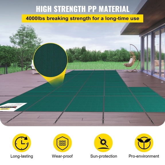 18x34 Rectangle Pool Winter Cover, Left-Step Design | High-Strength Mesh, Rain Permeable | Triple-Stitched Seams & Hardware Included
