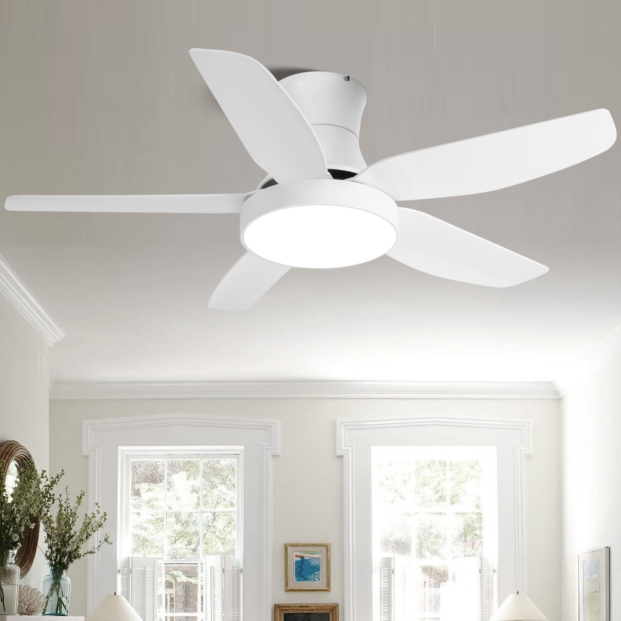 DFITO Ceiling Fan, DFITO 46" Remote Control Ceiling Fan with LED Lights, 5 Blades, Modern Indoor