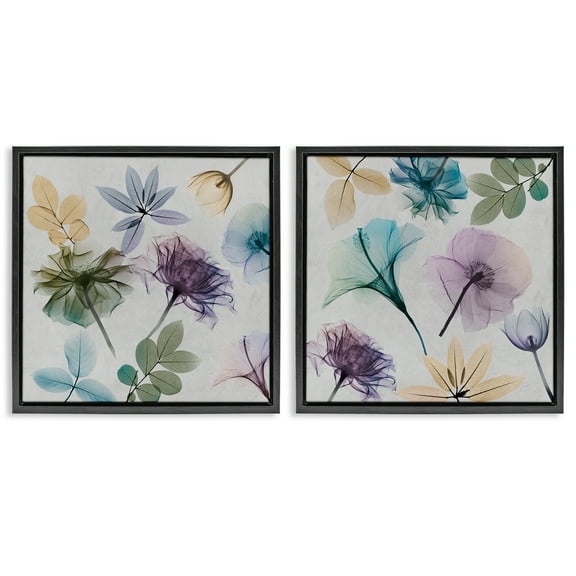 Stupell Industries X-Ray Floral Collage Plants & Flowers Painting Black Floater Framed Canvas Art Print Wall Art, 18 x 18, Set of 2