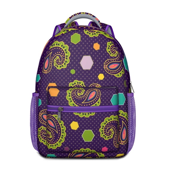 Mandala Inspired Paisley Backpack - Ergonomic Waterproof Bookbag for Teens with Side Bottle Pocket