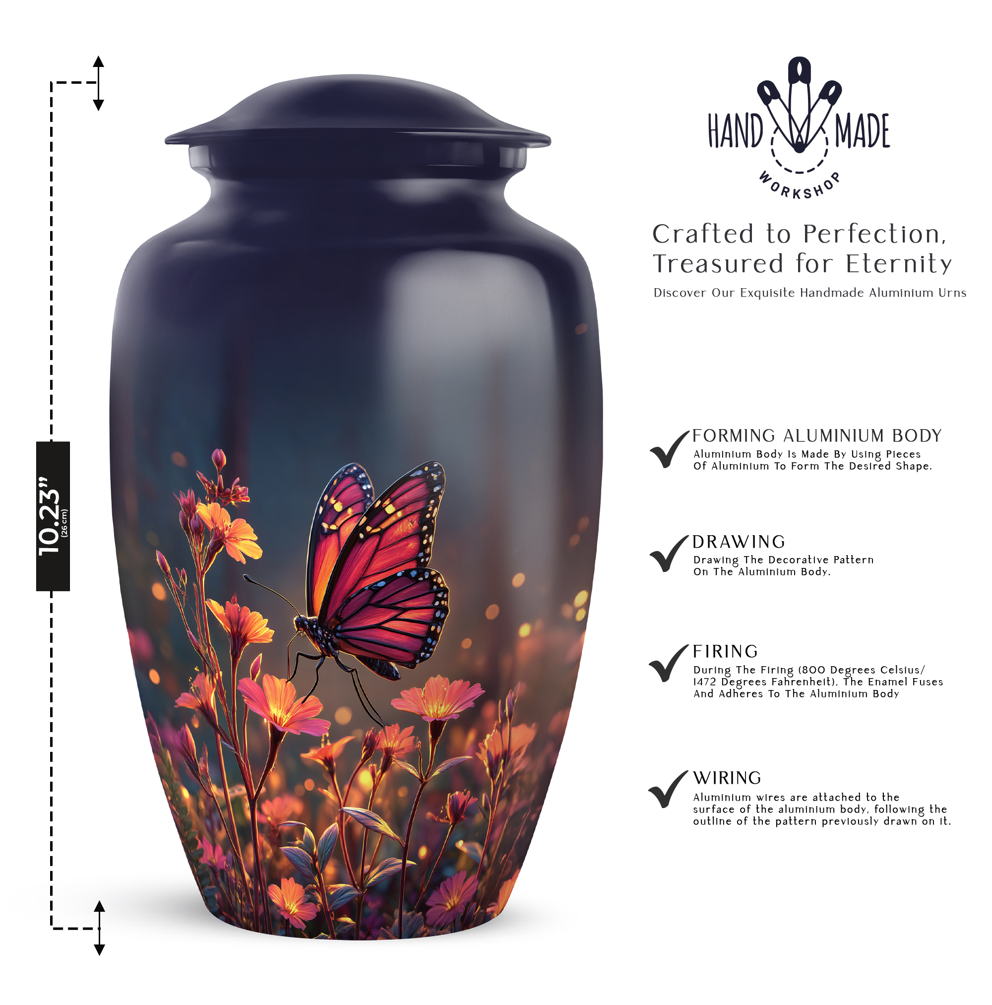 Butterfly Flowers Cremation Urn For Human Ashes Adult Male - 1 Large Urn For Human Asshes For Women - Pink Mini Urns For Mother And Father Set Of 4 - Blue Urns For Adults Brother (10&3) Inch