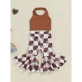thumbnail image 2 of FEORJGP Kids Toddler Girls Flare Pants Set 1T 2T 3T 4T 5T Infant Baby Ribbed Sleeveless Vests Solid Halter Neck Tops Plaid Floral Print Long Trousers Cool Adorable Outfits for Daily Vacation, 2 of 9