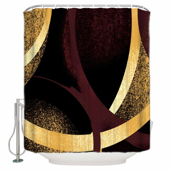 Vintage Art Shower Curtain, 48" x 72", Abstract Dark Red Gold Shape Graffiti Waterproof Bathroom Curtain Washable Shower Curtain Set with 12 Hooks