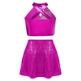 thumbnail image 2 of TTAO Cross Keyhole Girls Dance Set Sparkly Sequins Metallic Crop Top Sequin Skirt for Kids Jazz Latin Performance Hot Pink 8, 2 of 2