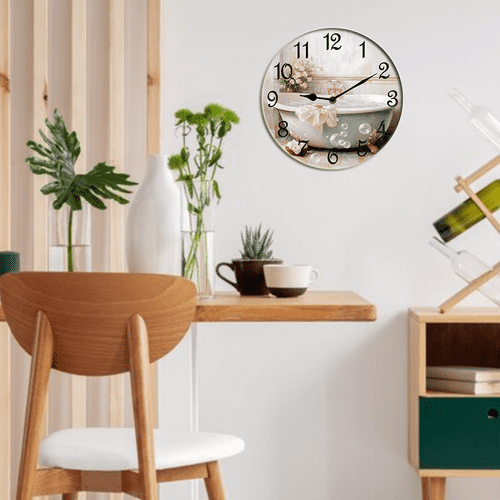 Kurmntregon Bathroom Wall Clock Bathtub Silent Non-Ticking Desk Clock Decorative For Living Room Home Office School Kitchen Wall Decoration Shop Hotel Round 10"