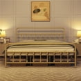 thumbnail image 2 of Fullfurnique Classic Iron Platform Bed Frame with High Headboard and Footboard, King, Antique Gold, 2 of 9