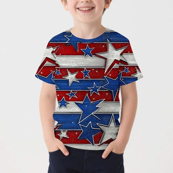 Ulitacool Boy'S Independence Day Tops Fourth Of July Patriotic Graphic Short Sleeve T Shirt Round Neck Kids Tee Handsome Clothing 12-13 Years Red