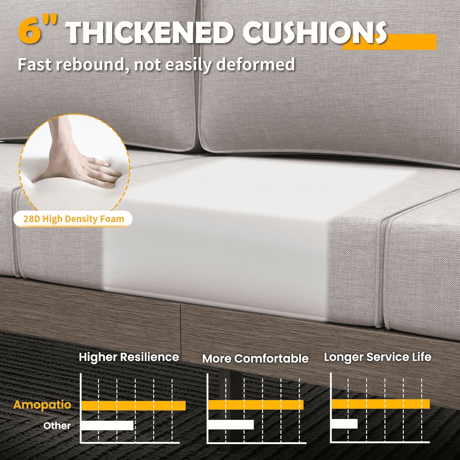 ELPOSUN Aluminum Outdoor Patio Furniture Set,6-Pieces Modern Metal Outdoor Furniture, Faux Wood Grain Finish Frame Patio Conversation Sofa Sets with 6"Thick Cushion for Porch,Backyard,Deck,Biege