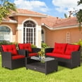 thumbnail image 3 of Costway 8 PCS Patio Rattan Furniture Set Glass Table Shelf Sofa Cushion Red, 3 of 9