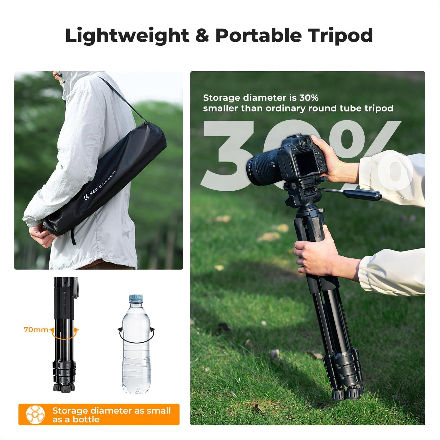 K&F CONCEPT 68" Lightweight Portable Travel Outdoor DSLR Tripods for Camera Phone Video Recording Tripod Stand, Cellphone Clip for Live Streaming Vlog