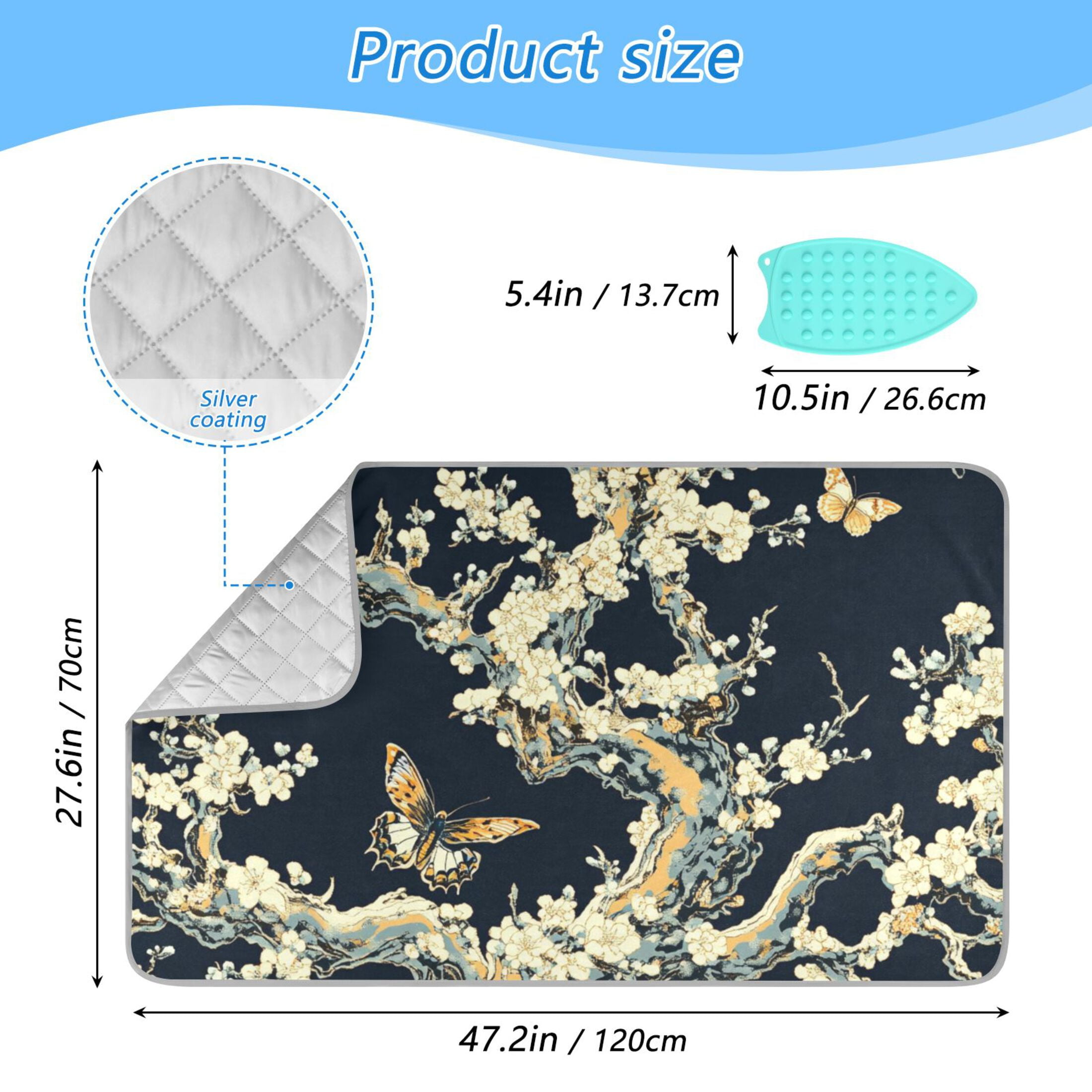 Butterflies on Flower Branch Ironing Mat Blanket for Table Top Travel Portable Ironing Board Pad 47.2x27.6 Inch