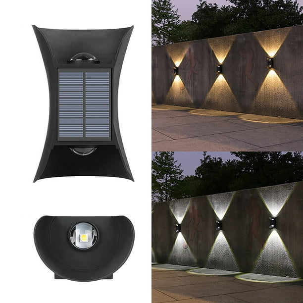 Lámpara de pared solar para exteriores ARRIBA y abajo Luminaria LED | Aplique impermeable negro moderno IP65 | Luz cálida | Lámpara de luz solar de bajo consumo | Casa Jardín Porche Patio Decoración