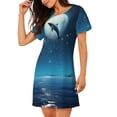 thumbnail image 2 of Balery Night Sky Moon Dolphin Pattern Womens Short Sleeve Sleepshirt Scoopneck Cute Nightdress Comfy Nightgown Loungewear Dress, 2 of 6